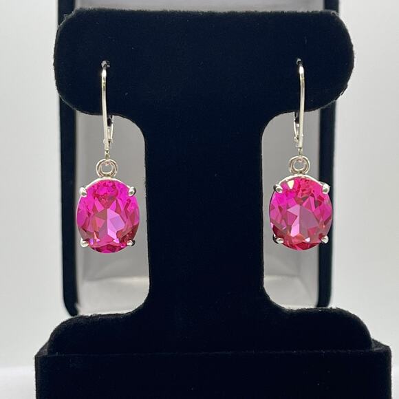 BEAUTIFUL 10ctw Oval Cut Bright Pink Sapphire Earrings in Sterling Silver - Picture 1 of 7
